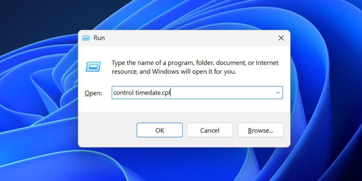 Open Date and Time Settings Using Run Dialog Box