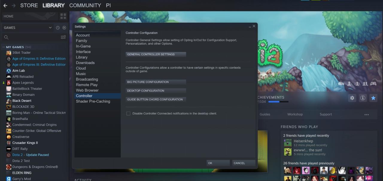 Controller settings in Steam.