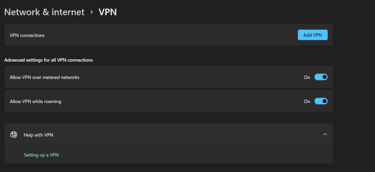 Allow VPN over metered network in Windows